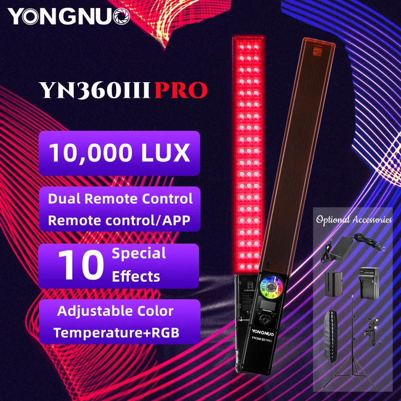 YONGNUO YN360III PRO Photography LED Video Ice Tube Light Touch Adjusting Bi-Color RGB Creativ Stick Lamp For Vlog TikTok Makeup