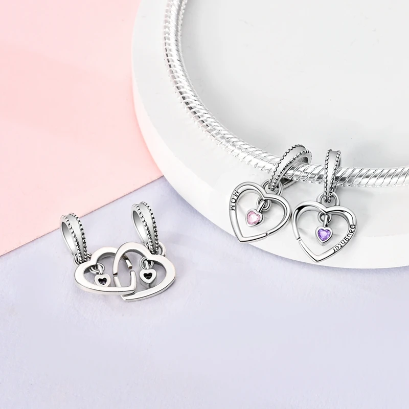 925 Silver Charms Love Mother Family Sister Heart Beads Fit Original Bracelet Necklace DIY Woman Jewelry Gift For Friend