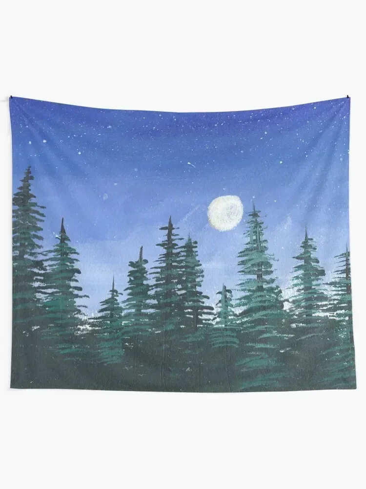 Full Moon Over a Redwood Forest - Camping Vibes Tapestry Room Decorations Aesthetic Wall Decor Hanging Tapestry