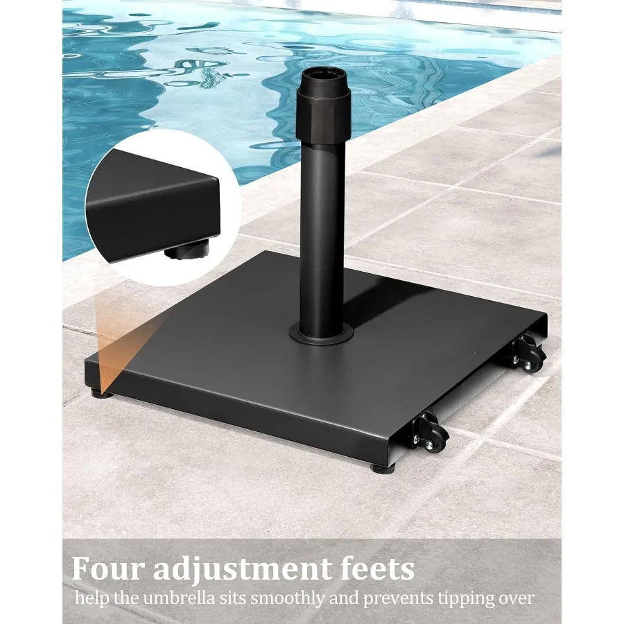 قاعدة مظلة فناء 42 رطل مع عجلات شديدة التحمل في الهواء الطلق مظلة سوق الفناء حامل للسطح مع بكرات شرفة بجانب حمام السباحة #4
