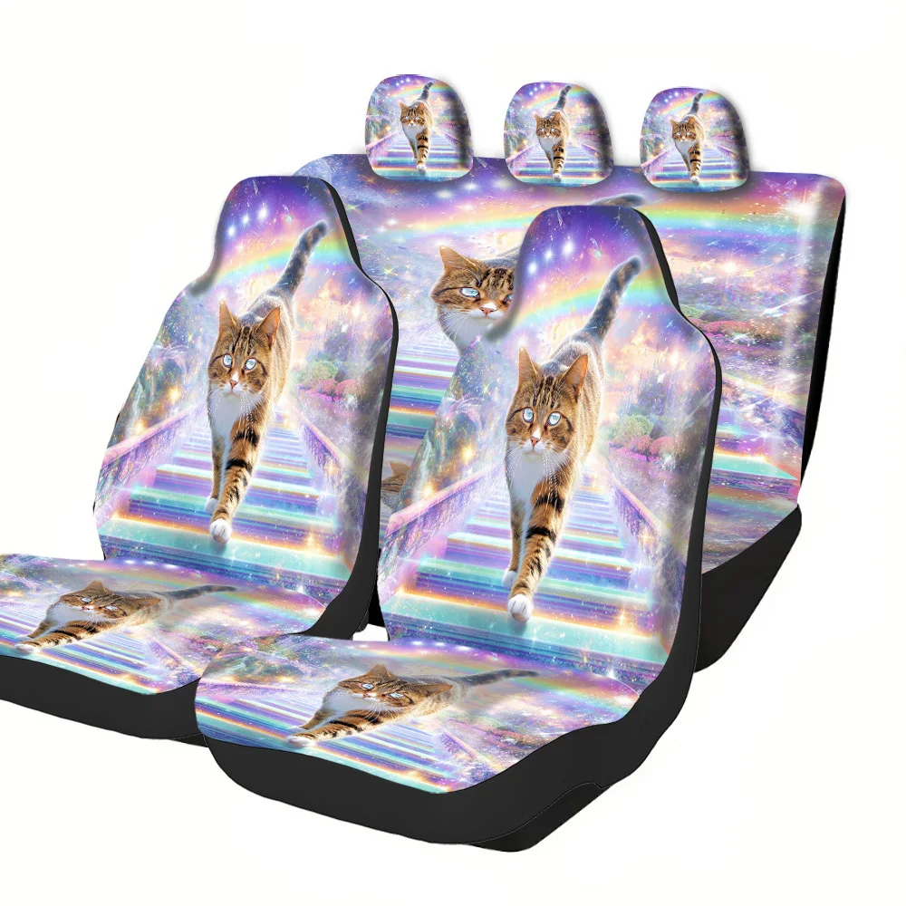 

Комплект чехлов для автомобильных сидений на 2-5 мест - черный принт с изображением боевых лошадей, полиэстер, легко устанавливаются и можно стирать, нескользящие и впитывающие, универсальные.