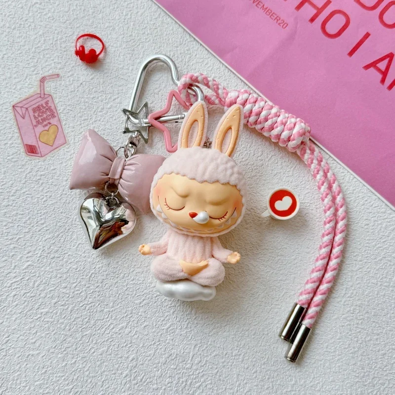 Original Labubu Cute Doll Pendant Yoga Series Anime Character Keychain Bag Pendant Kawaii Girl Toy Birthday Creative Gift