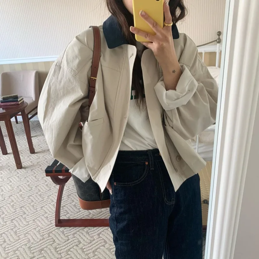 

Шикарная винтажная цветная блузка с длинными лацканами, рабочая одежда Jaet ort, верхняя одежда свободного кроя, женская осенняя мода на одной пуговице