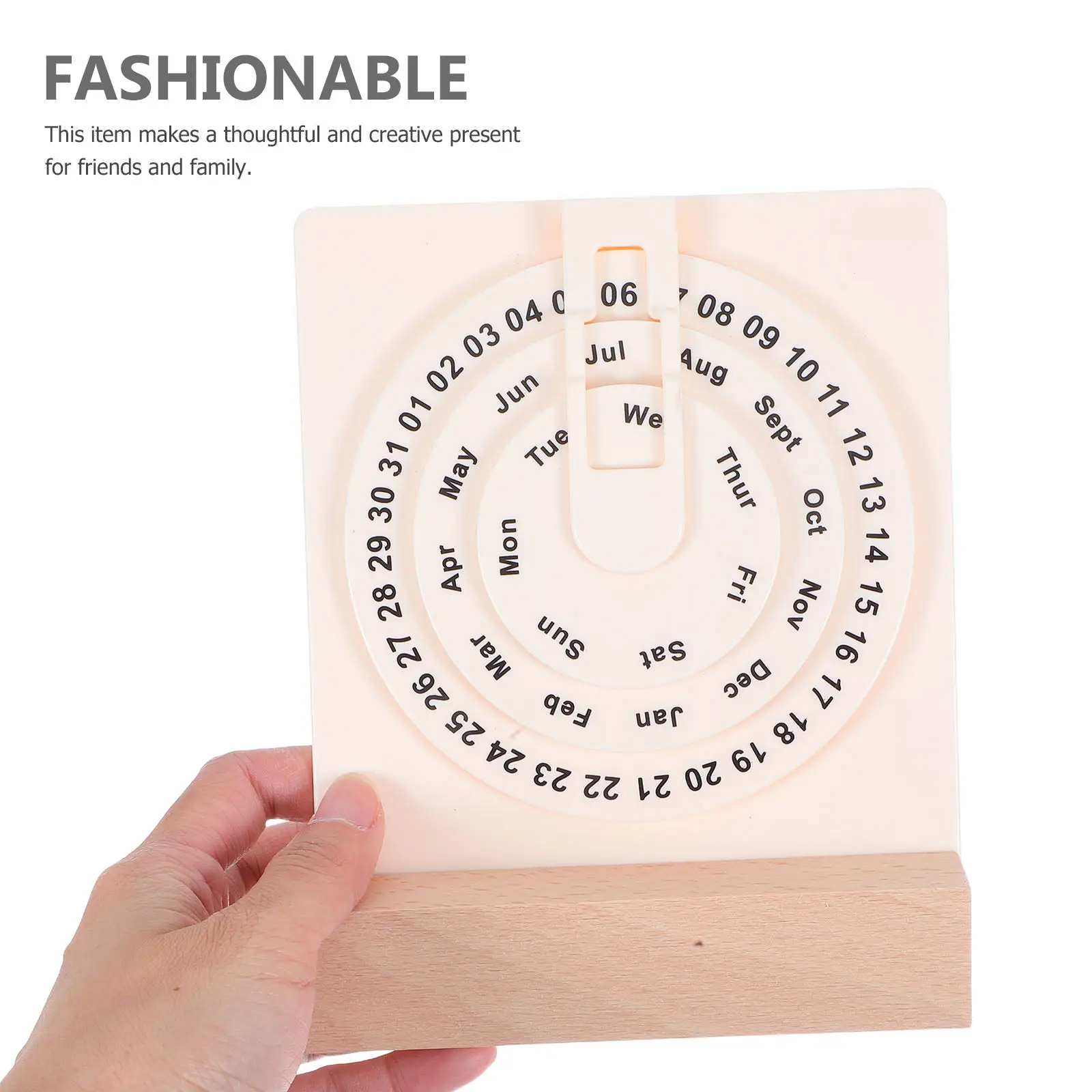 

Wooden Rotary Perpetual Calendar Desktop Decoration Creative Rotating Date Time Day Display Minimalist Office Home Decor