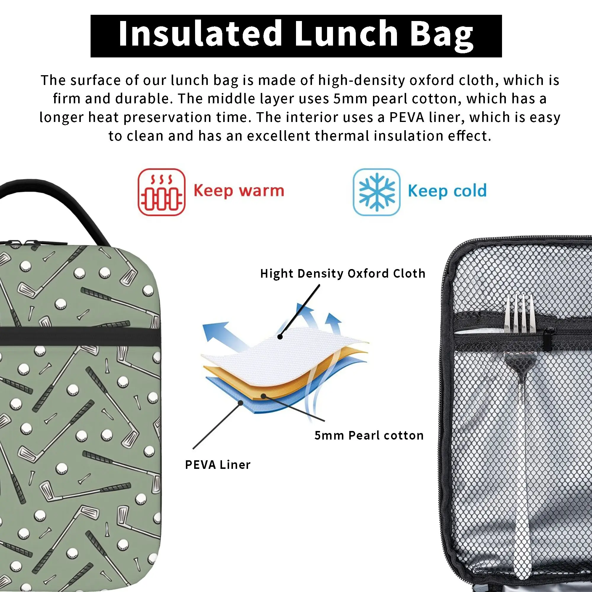 Insulated Lunch Tote Bag Golf-Balls Funny Golfer New Father's Day Thermal Cooler Lunch Storage Food Box Portable For Travel view 3