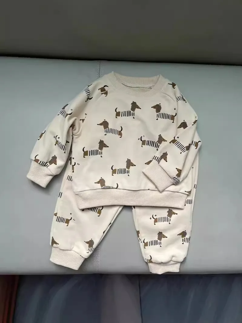 2024 Autumn New Baby Long Sleeve Clothes Set Infant Boy Girl Cartoon Print Casual Outfits Toddler Sweatshirt + Pants 2pcs Suit