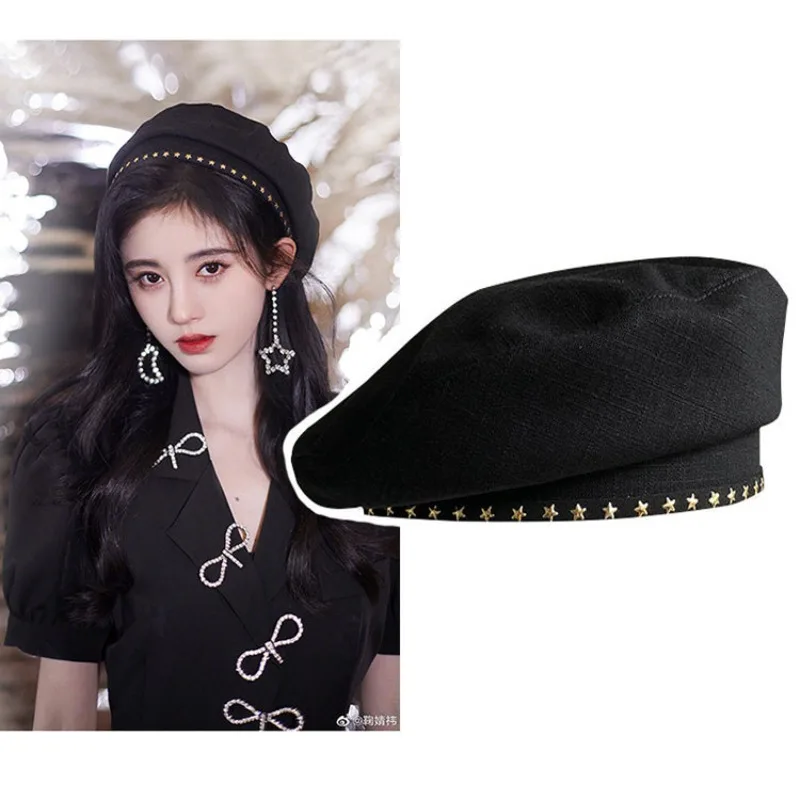 black-star-beret-british-retro-casual-painter-hat-for-women-daily-wear