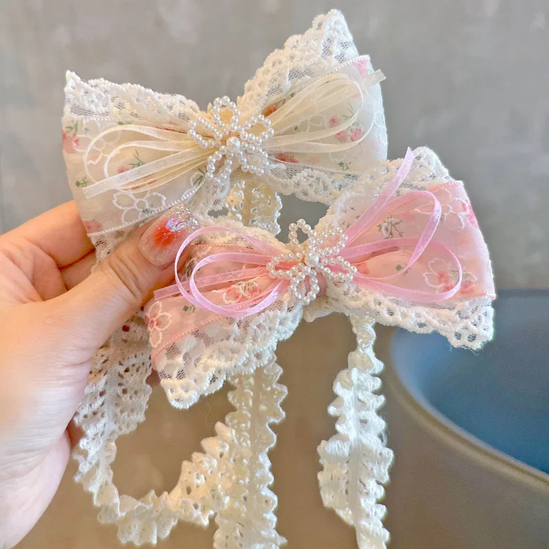 

Korean Style Pink Floral Pearl Flower Baby Headband Lace High Elastic Soft Stretchy for Photography Birthday Cute Hair Accessory