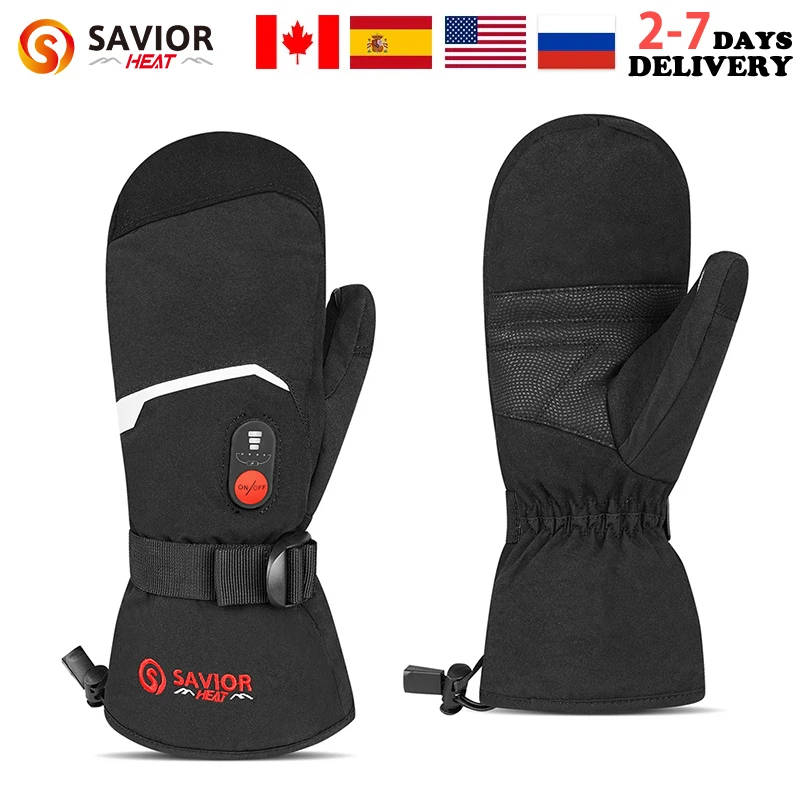 Savior Heat Winter Ski Heated Gloves With Rechargeable Battery Heating Mittens for Men Women Keep Warm Outdoor Thermal Gloves