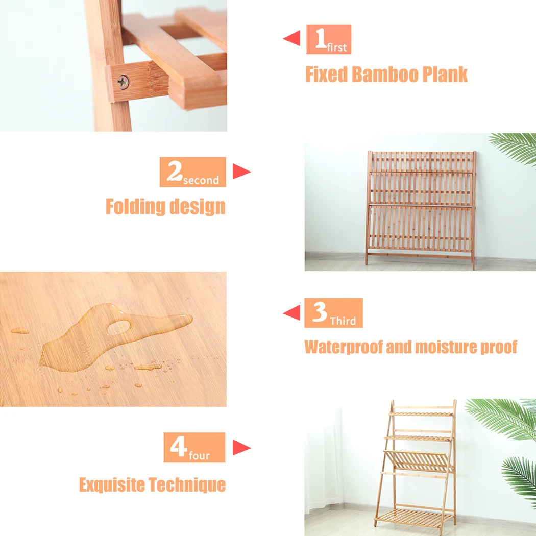 3 Tier Foldable Bamboo Plant Stand Planter Organizer Plants Display Shelf for Indoor Outdoor