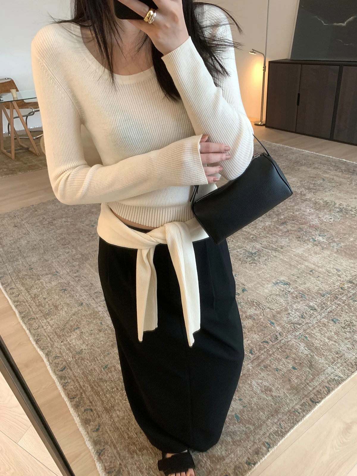 

FSYSKINS Wool Knitwear round Ne 48 Stitches 3 Colors Waable Comfortable Daily Wear Women's Long Sve Sweater