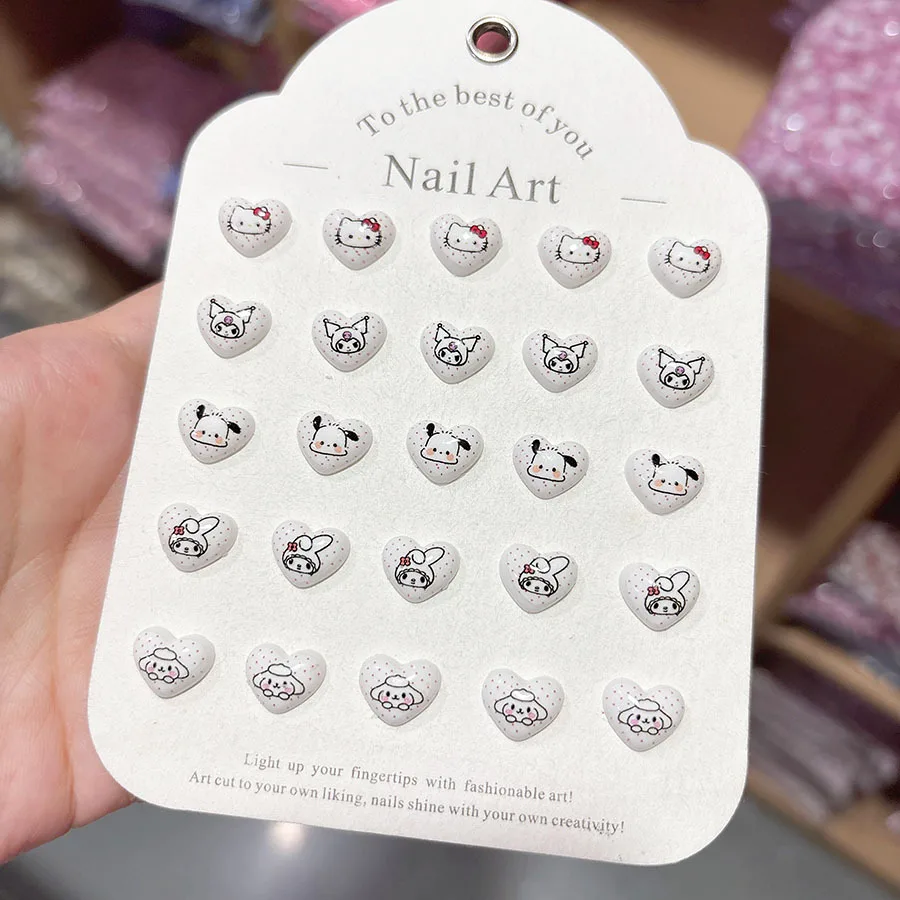 100개/팩 새로운 헬로키티 9*11mm 레진 네일 참 - 귀여운 하트 만화 네일 아트, 3D DIY 네일 액세서리 귀여운 매니큐어용