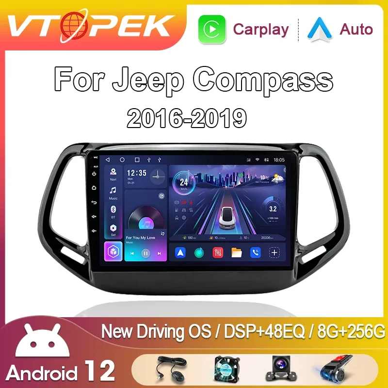 

Vtopek 2 Din Android 12 Car Radio for Jeep Compass 2 MP 2016 2017 2018 2019 Multimedia Player Carplay Stereo GPS DVD Head Unit