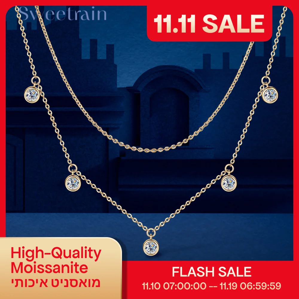 

Sweetrain 4 мм муассанитовое ожерелье для женщин, серебро 925 пробы, двухслойное ожерелье, комплекты с покрытием из 14-каратного золота, модное ювелирное изделие, подарок