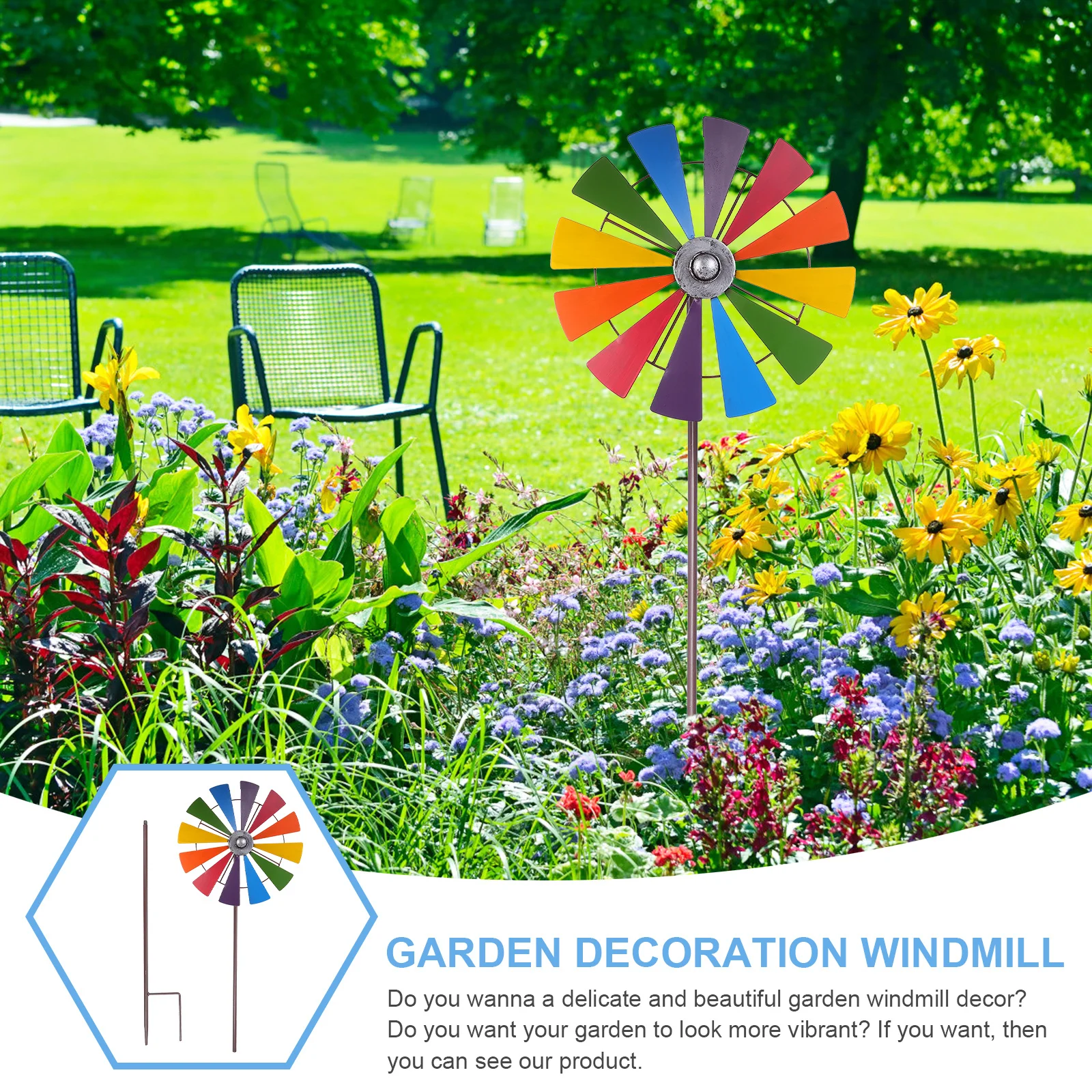 

1 шт., железный художественный красочный садовый декор с ветряной мельницей, нежный уличный садовый орнамент, газон, вертушка, украшение для вечеринки, праздника, пользу
