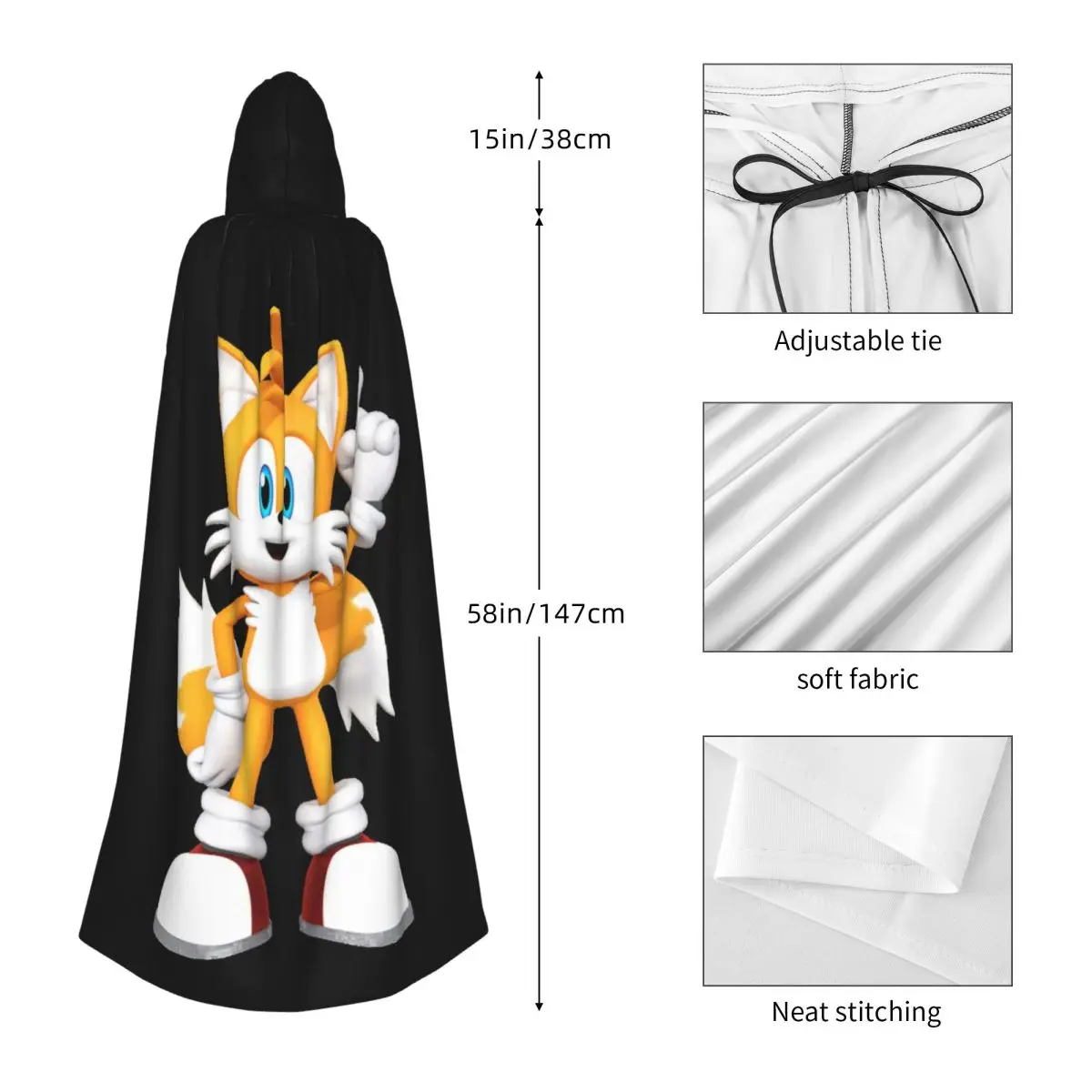 ذيول الثعلب سونيك القنفذ عباءة طويلة مقنعين الساحرة القرون الوسطى زي تأثيري كيب هالوين مصاص دماء الكبار للجنسين