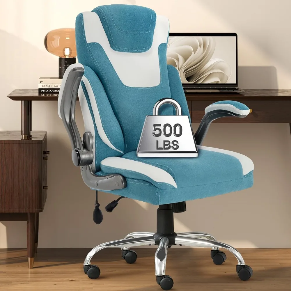 

Big and Tall Fabric Office Chair 500LBS with Adjustable Lumbar Support, Extra Wide Seat for Heavy Duty Executive Desk Chair, Bre