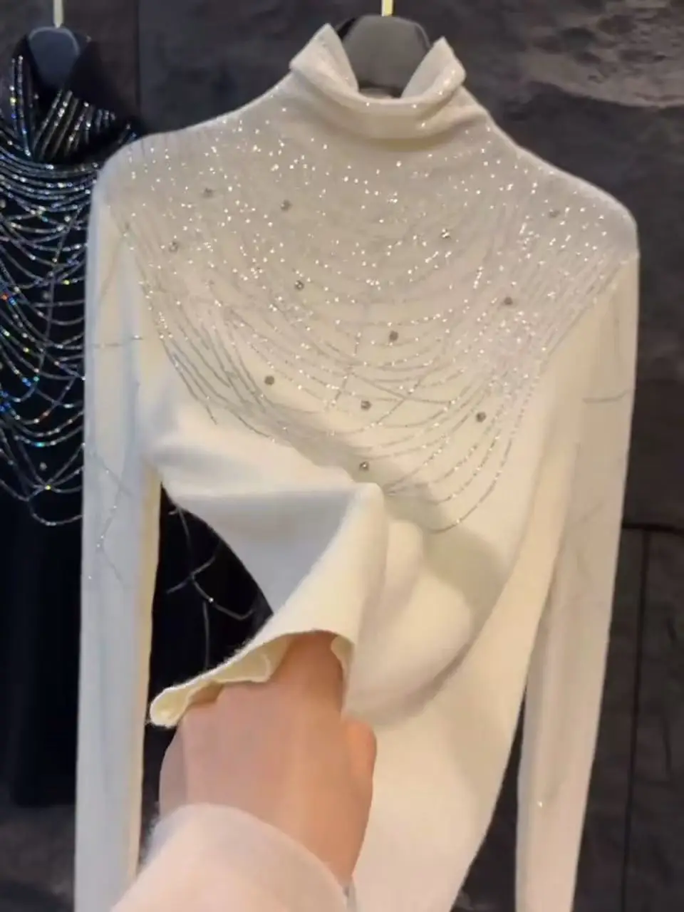 High-end Diamonds Hot Drilling Turtleneck Slim Fit Sweater for Women Autumn/Winter Knitwear Bottoming Pullovers Sweaters