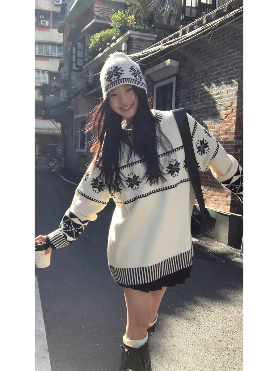 

Красный свитер знаменитостей, женский зимний вязаный топ средней длины с ленивым рукавом, элитный прямой свитер для поездок на работу, длинный све