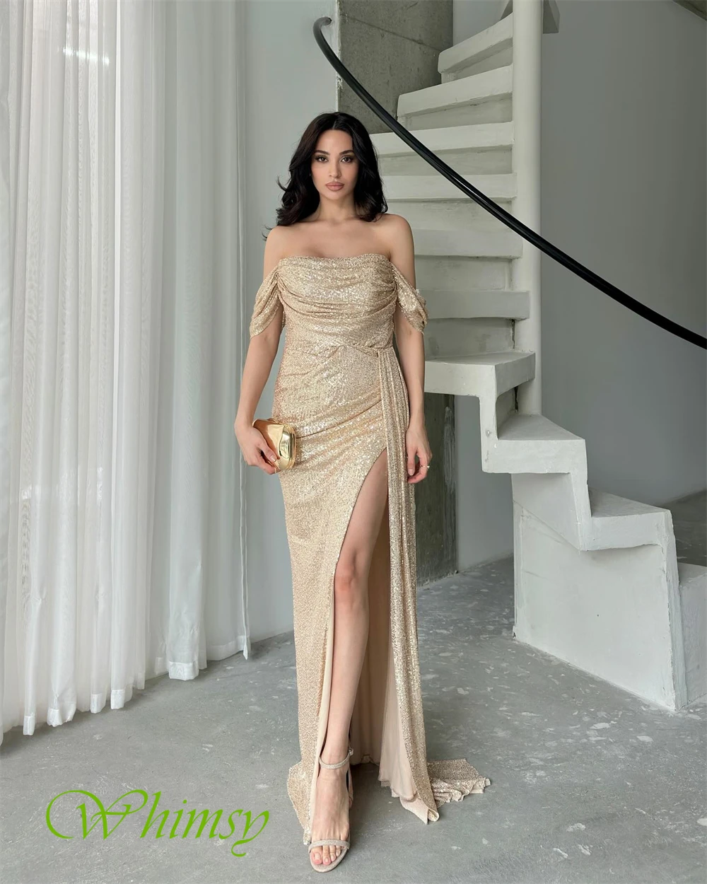 Customized Modern Organza Strapless Evening Dress Delicate Mermaid Prom Dresses Temperament Side Slit Special Occasion Gowns