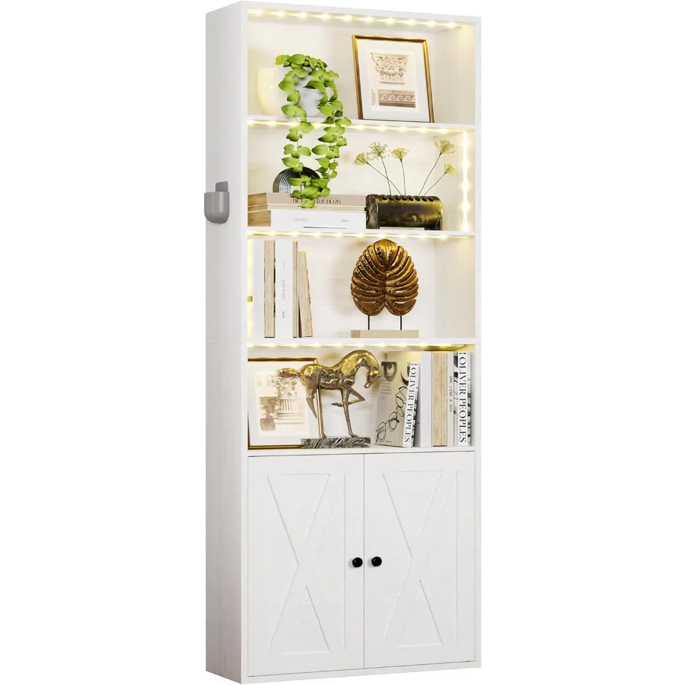 

Tall Bookcase with LED Lights, 70 in Industrial Bookshelf Display Shelf Floor Standing for Home Office, Living Room, Bed