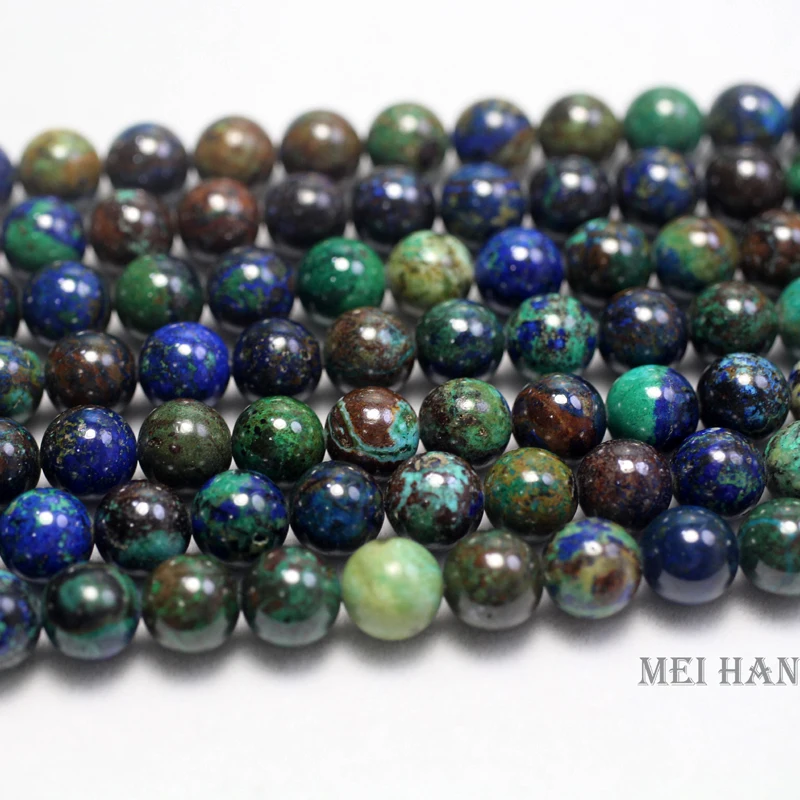 Meihan natural A++ Chrysocolla Azurite  smooth round loose beads for jewelry making design DIY