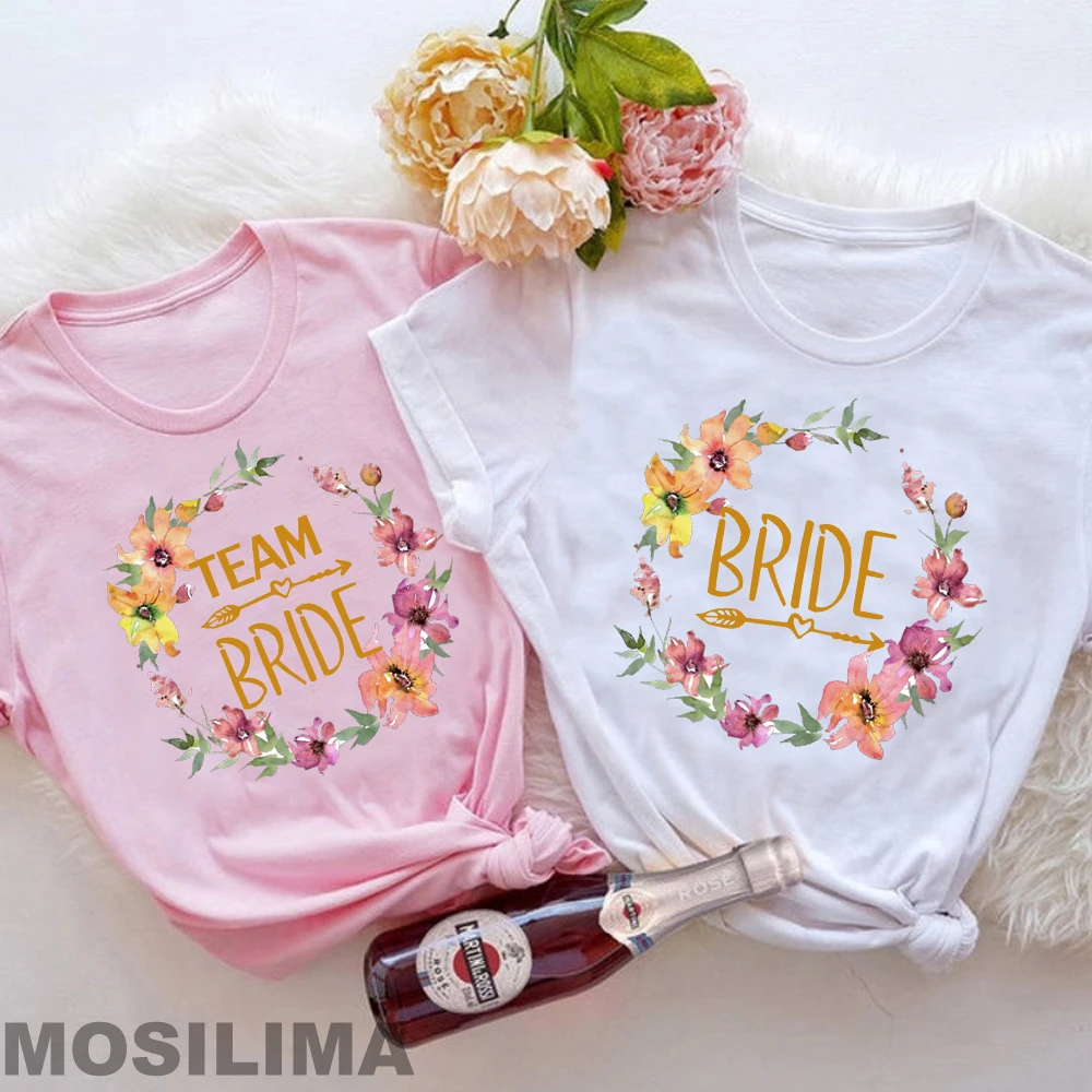 Team Bride Crew Letter Print T-shirt Bridesmaid Fashion Wedding Bachelorette Party Shirts Tees Women MOS001