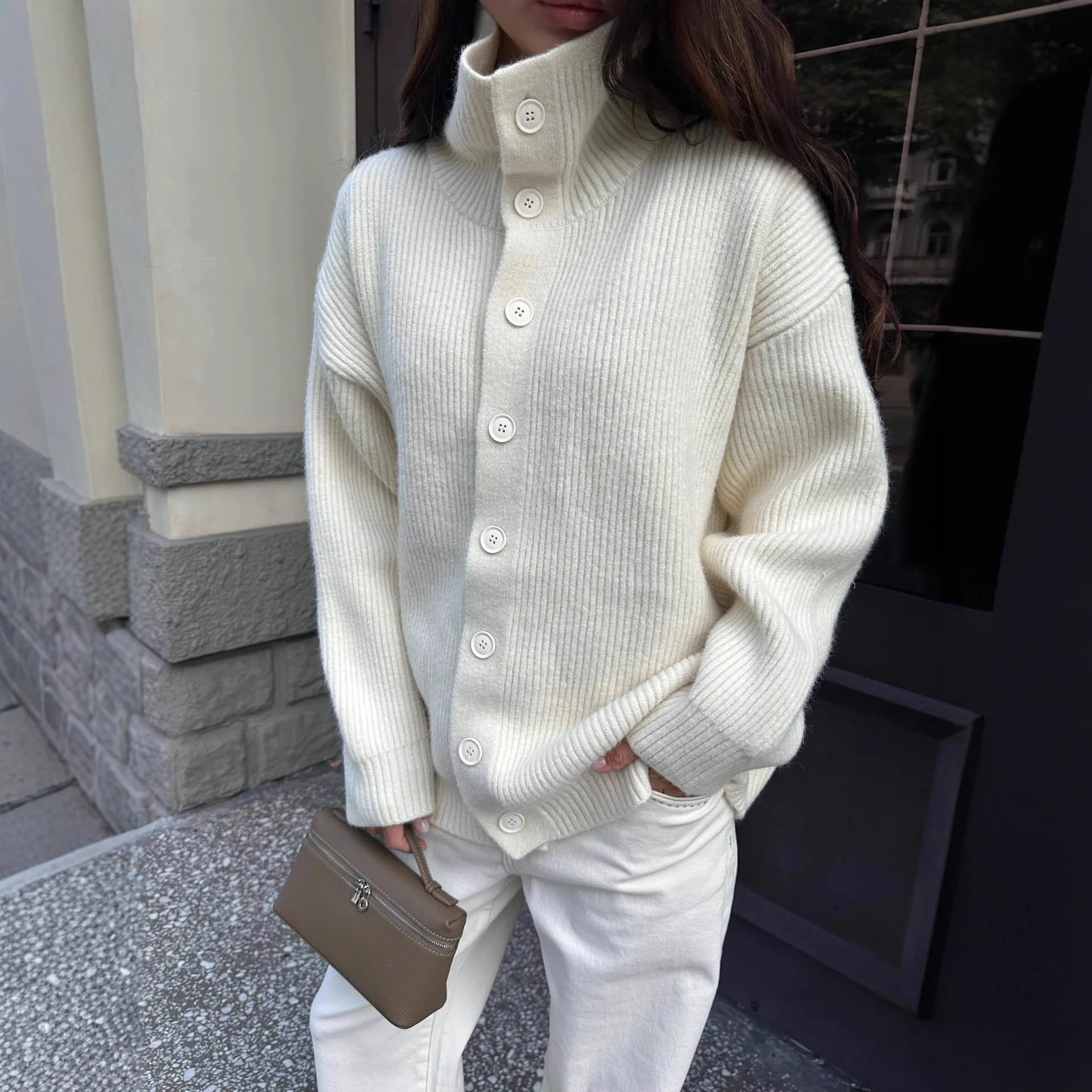 

Ленивый стиль, приталенный вязаный свитер, кардиган, осенне-зимний женский элегантный эластичный теплый повседневный дорожный свитер с высоким воротом