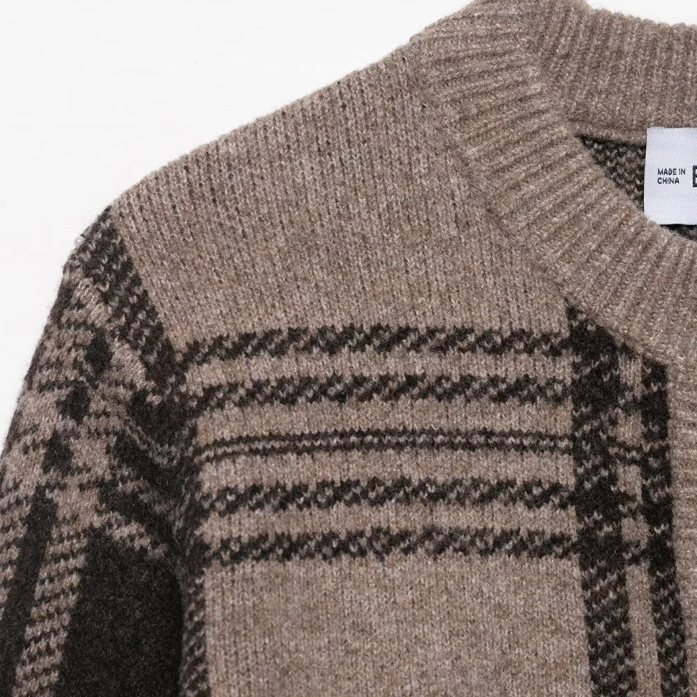 UNIZERA 2025, neues Produkt, eleganter, lässiger, modischer karierter Strickmantel im europäischen und amerikanischen Stil für Damen