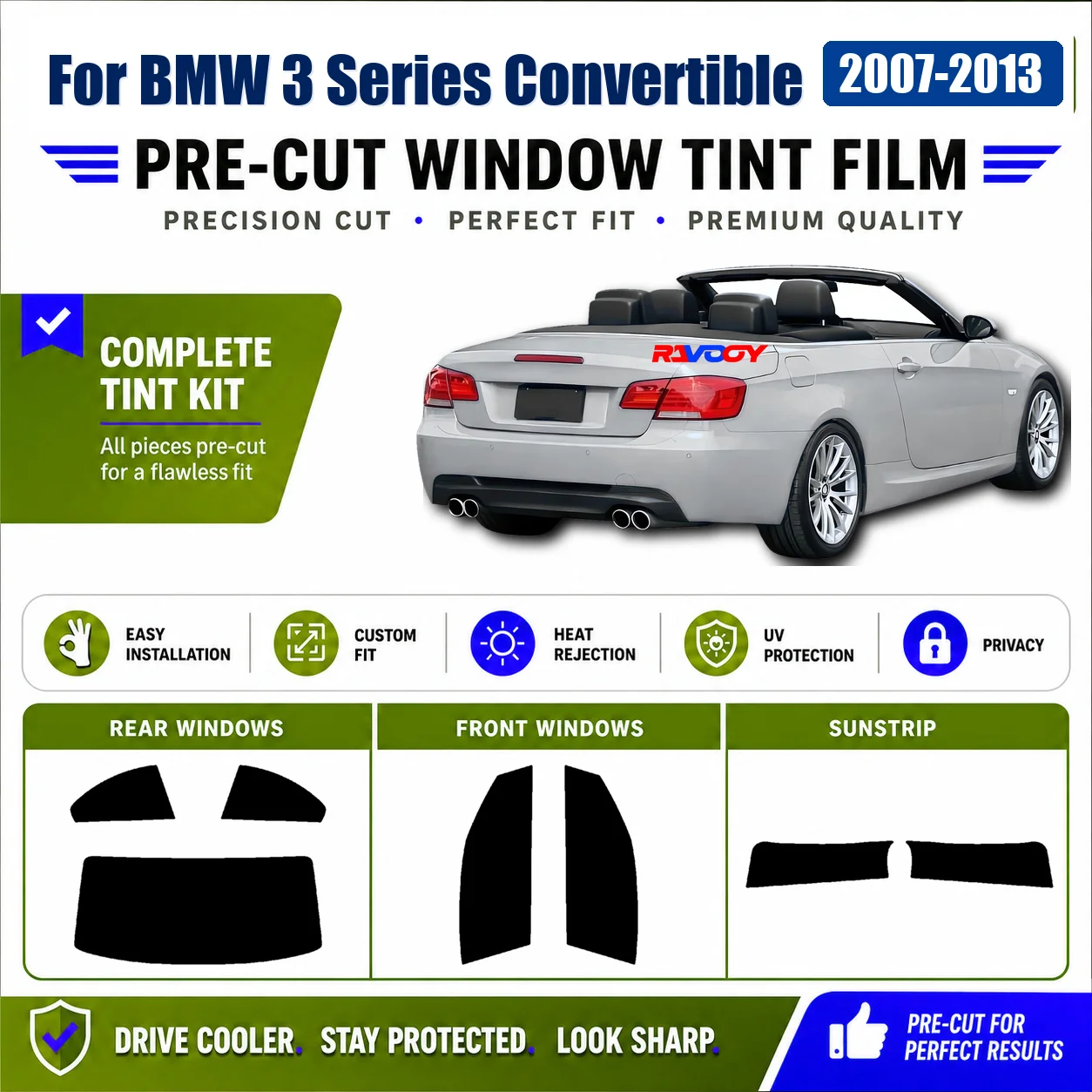 For BMW 3 Series Convertible 2007-2013 Sun Shade Film Tinted Full Set Window UV Heat Rejection