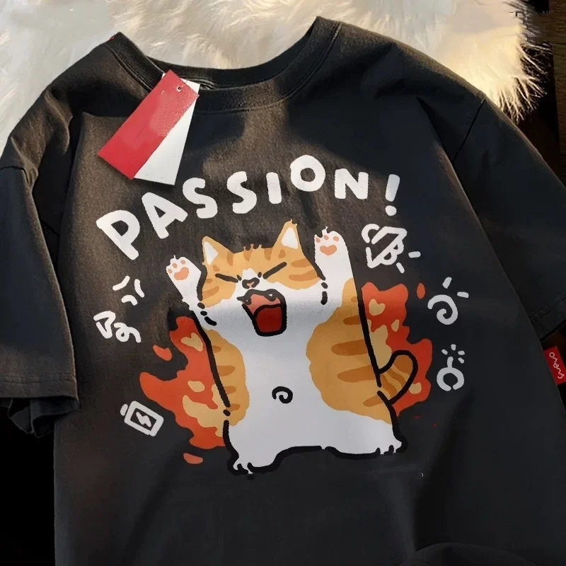 

Fun Get Angry Cat Japanese Style T-Shirt Men Women Fashion Cotton Tee Clothes Summer T-Shirts Hip Hop Oversized Casual Tops 5XL