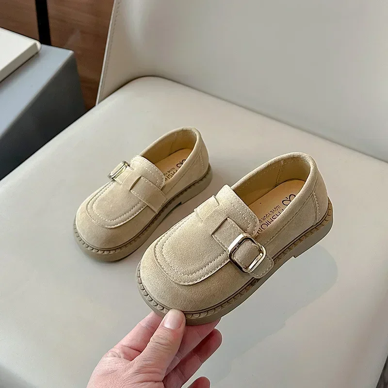 2025 Fashion New Girls' Flat Shoes Simple Causal Children's Leather Shoes Soft Bottom Spring Autumn Kids Walking Shoes Hook Loop