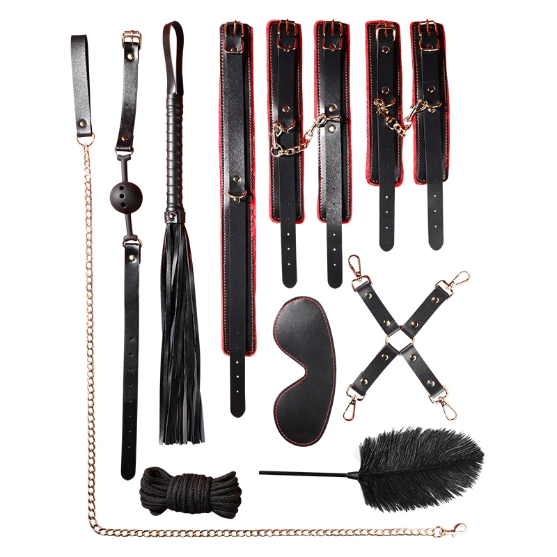 BDSM bondage 10 suit Adult Sex Toys Plush Set Handcuffs Nipple Clips Whip Exotic Bundled Bedding Set Sex Toys