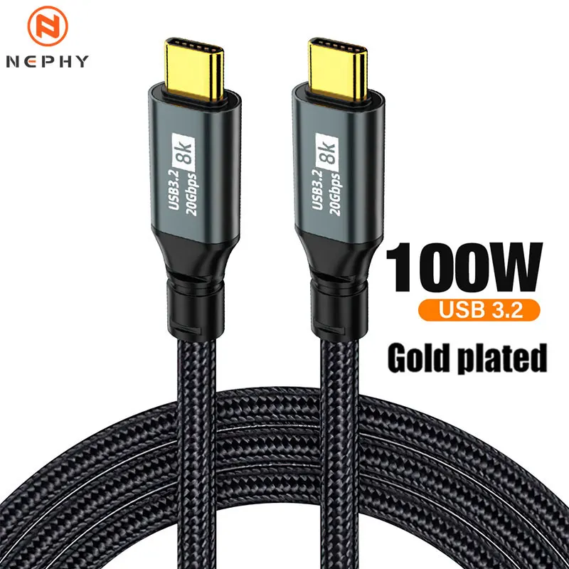 Gold plated PD 100W USB C to USB C Cable USB 3.2 Type-C Gen2 20Gbps 8K @ 60Hz Video Data Cord for PC Laptop Macbook iPad iPhone