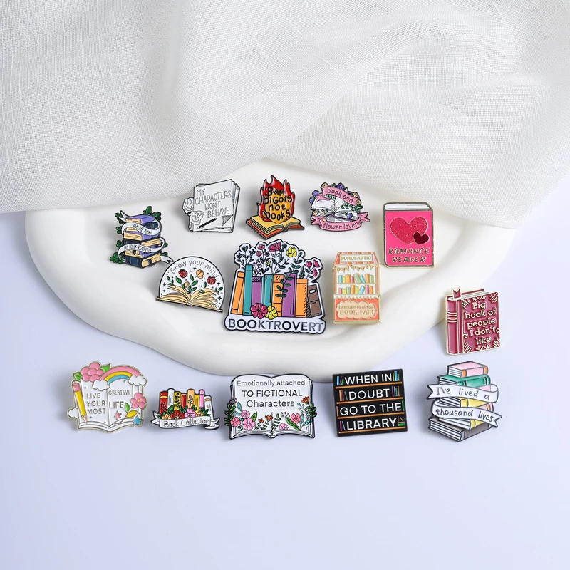 Booktrovert Enamel Pins Book Lover Themed Metal Brooches Fashion Lapel Badge Backpack Clothes Jewelry Gift for Friends