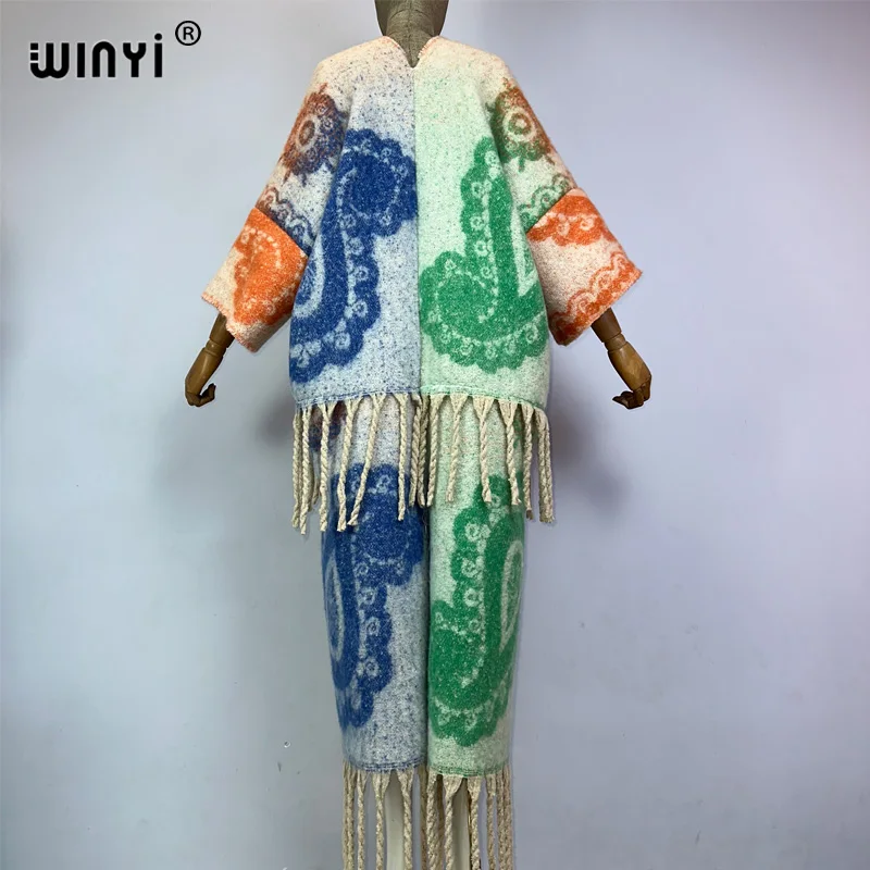 WINYI winter coat for women new Cashew print tassels Luxury Fur Loose OverCoat Thick Warm long down coat Europe cardigan jacket