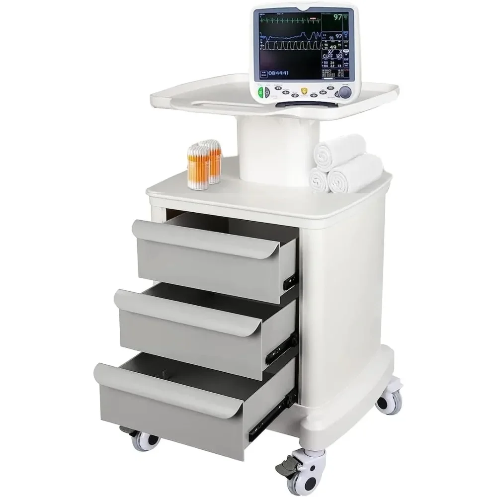 

Mobile Medical Trolley Cart with 3 Drawer Esthetician Cart for Ultrasound Imaging Scanner Vehicle Rolling Utility Trolley 110LBS