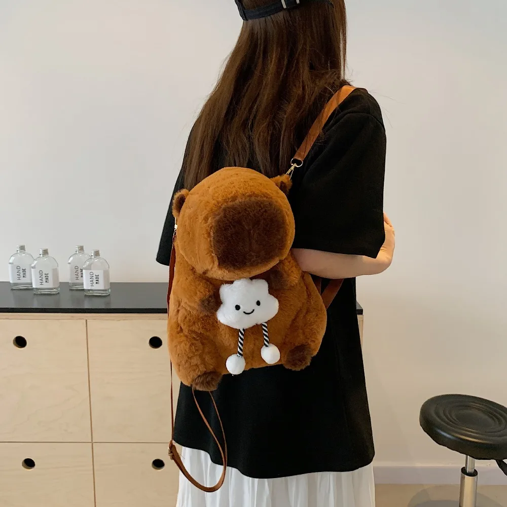 New Large Capacity Capybara Plush Shoulder Bag Cartoon Cute Guinea Pig Plush Bag Students School Bag Casual Crossbody Bag