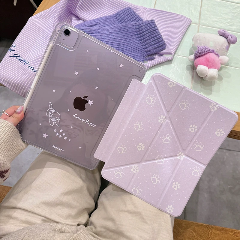 

Purple Dog Footprints For iPad Pro 11 M2 M3 M4 M5 A16 2025 Air4 5 6 7 12.9/13/9.7/10.2/10.5/9.7in 5th 6th 7/8/9 10th 11th Cover