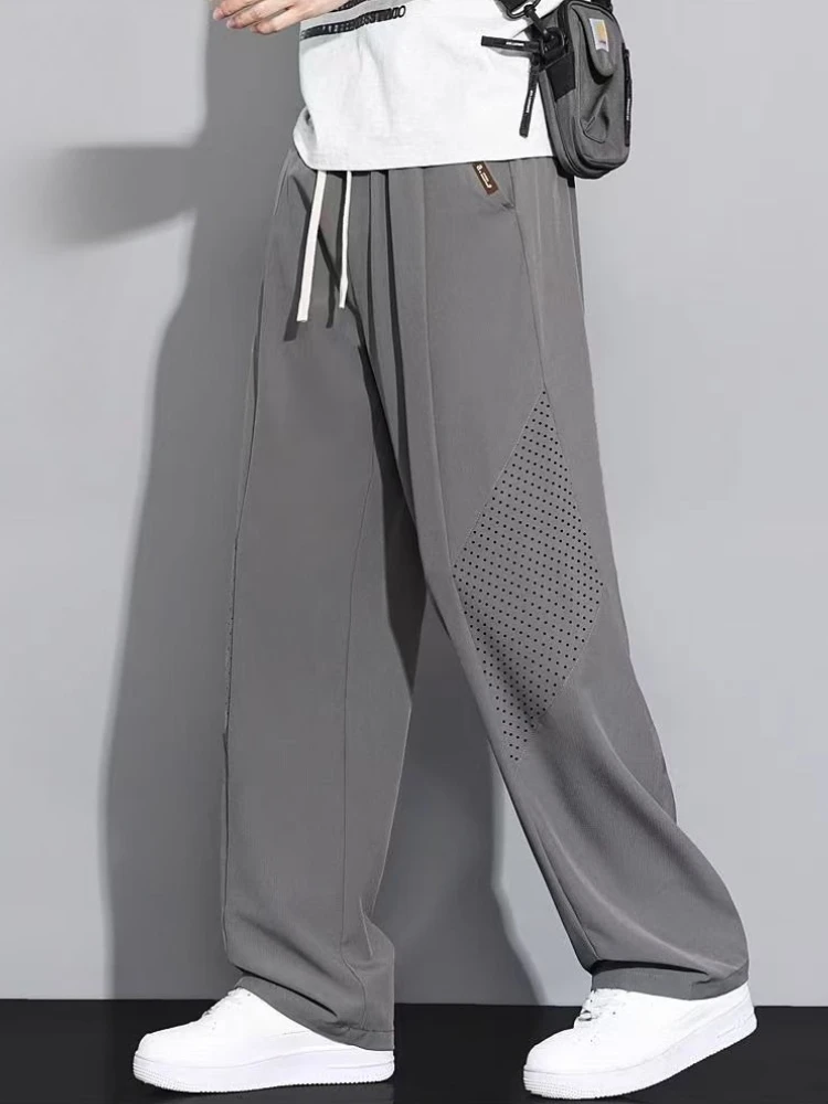 

Summer Ice Silk Thin Male Trousers Classic Baggy Men's Casual Straight Pants Plus Size Designer Streetwear Cheap Trend Slacks