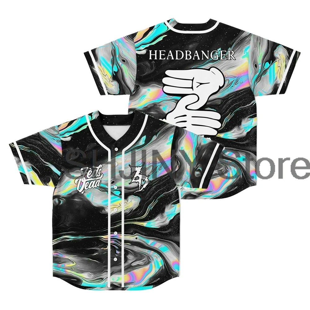 Zeds Dead Headbanger Baseball Jersey Tops V-Neck Short Sleeve Button-up Shirts Women Men Streetwear Fashion Clothes