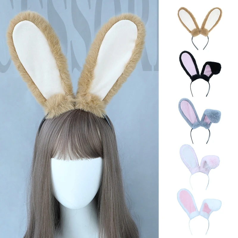 Cute Girls Plush Long Rabbit Ears Hair Hoop Female Anime Women Cartoon Plush Headband Halloween Party Cosplay Props Daily Wear