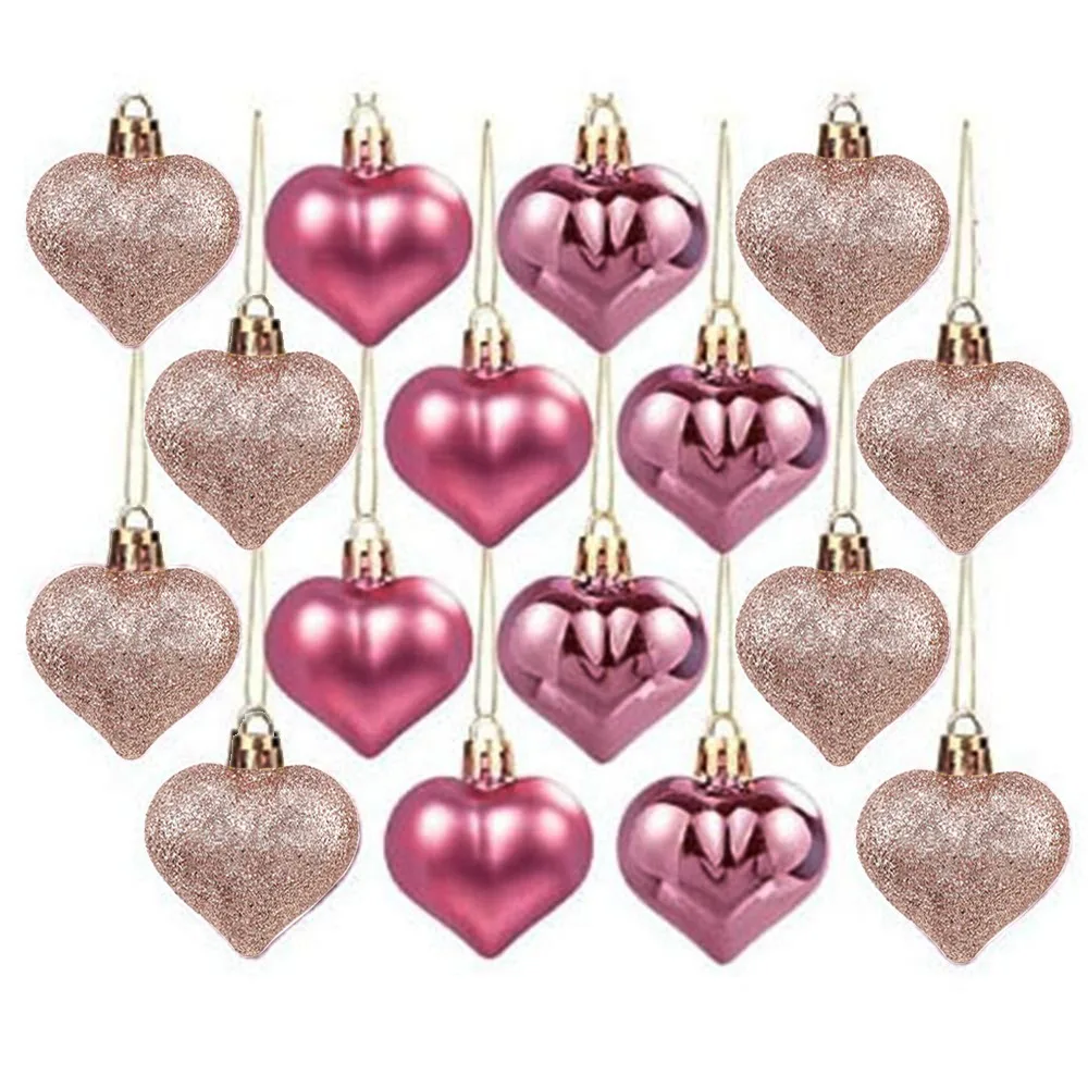 12Pcs/set Special-shaped Heart Ball Pendant Electroplated 3D Christmas Tree Wreath Ornament DIY Love Heart Pendant