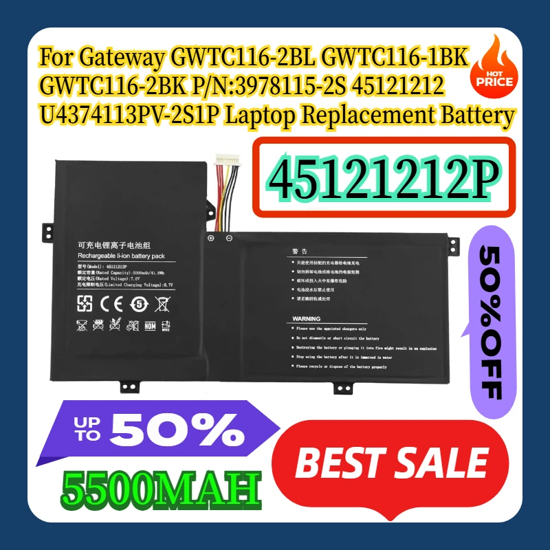 

For Gateway GWTC116-2BL GWTC116-1BK GWTC116-2BK P/N:3978115-2S 45121212 45121212P U4374113PV-2S1P Laptop Replacement Battery