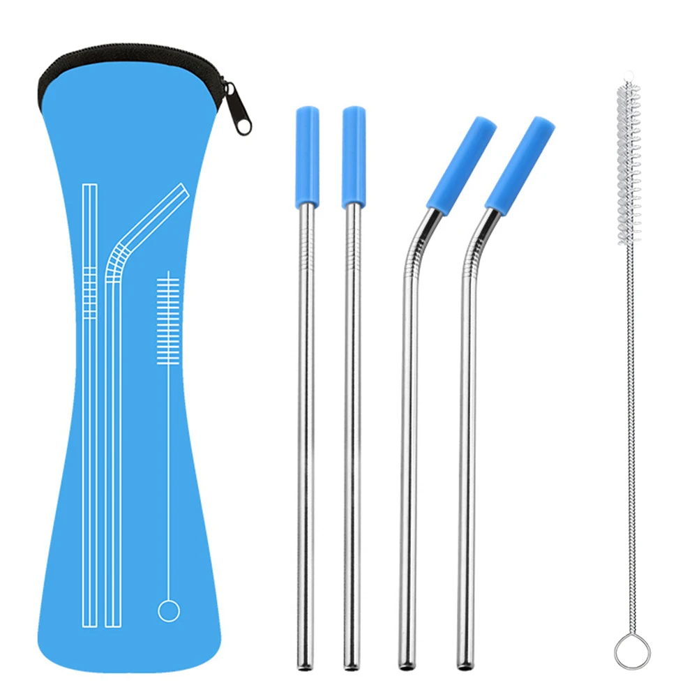 

6pcs Stainless Steel Straw Set Premium 304 Silicone Tips Easy Clean Brush Included Perfect for Smoothies Family Party