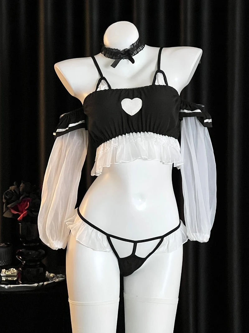 

Tulle Ruffled Lingerie Set,Sexy Pure Desire Style for Women,Loving Cat Couple's Date Nightwear,Seductive Playful Pajamas Couples