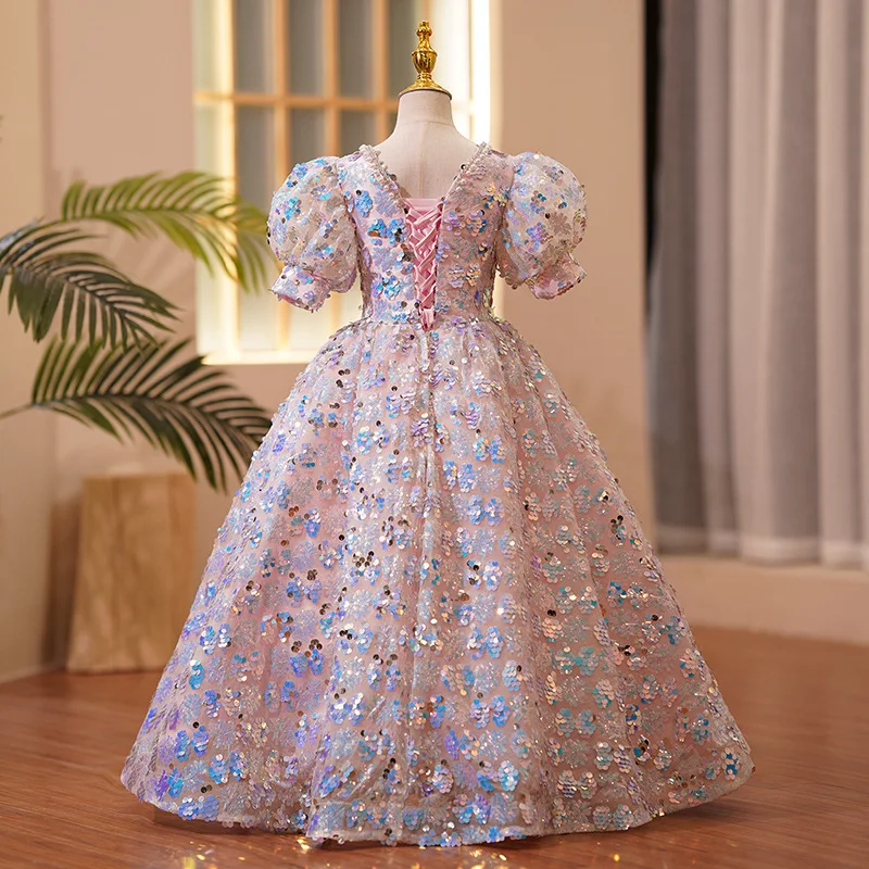 2024 Teenmiro Princess Dress for Teenage Girls Kids Sequined Long Ball Gowns Children Formal Dresses for Carnival Baptism Party