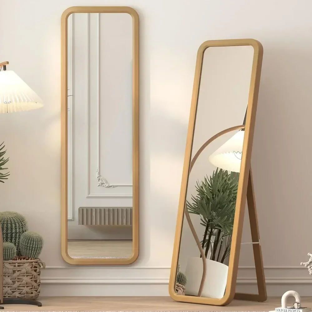 

Wooden Full Length Mirror - Solid Frame, Rounded Corner, Stand Up/Wall-Mounted, for Bedroom