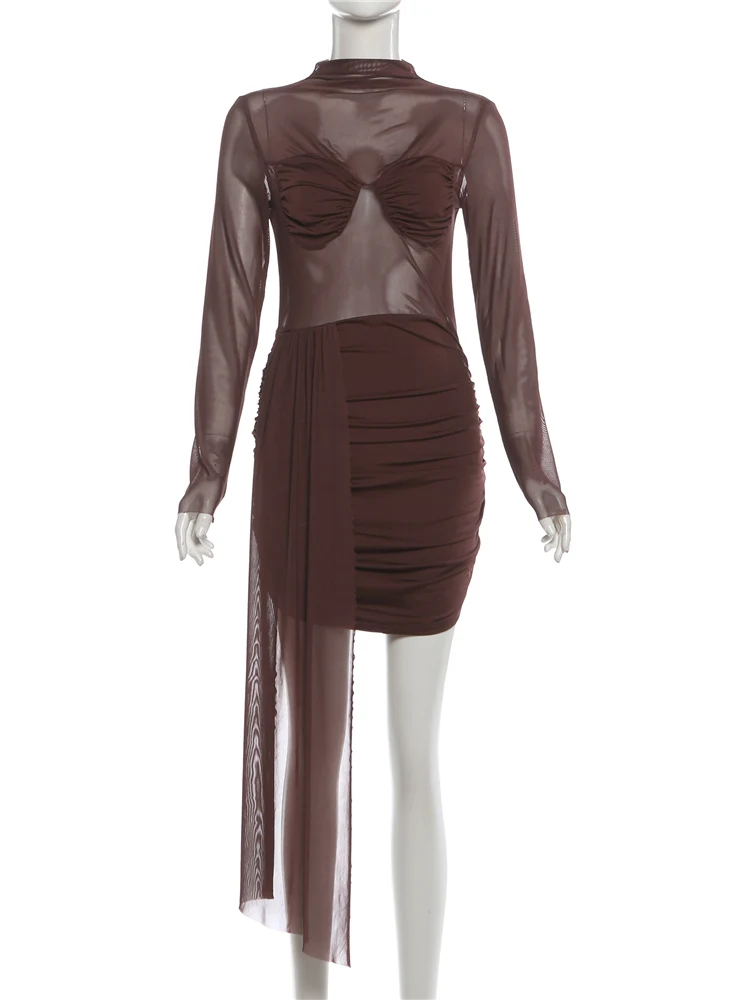 Bizarre chat Sexy ruban robe femmes maille Patchwork froncé pêche hanche élégant Hottie classique rue Clubwear Stretch maigre moulante