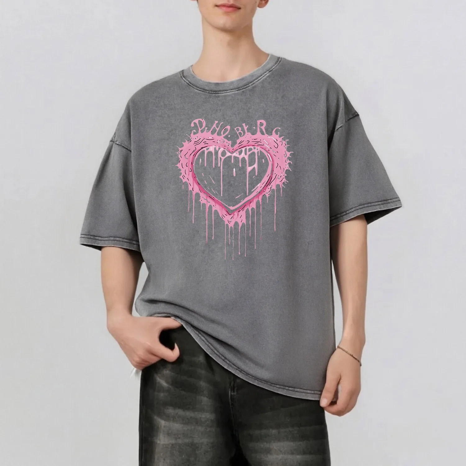 

Love Graphic Printing Men's Summer Retro Style Washed Water T-Shirt Casual Short Sleeved Basic Men's Top 230G